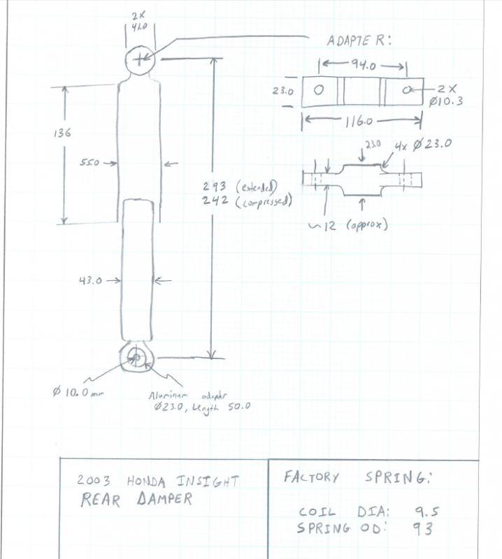 Gen 1 Honda Insight Shock Dimensions Enclosed; Looking to Order GAZ