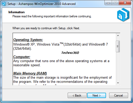 Ashampoo WinOptimizer 2010 Advanced setup