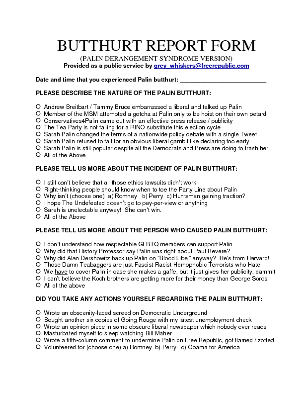 Butthurt Report Form Pdf