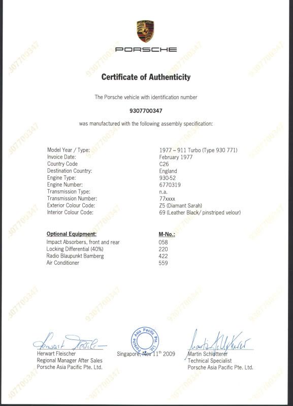 Certificate of Authenticity Page 2 Porsche General PistonHeads