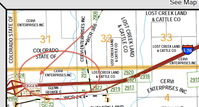 East end of Cervi Enterprises land on I76