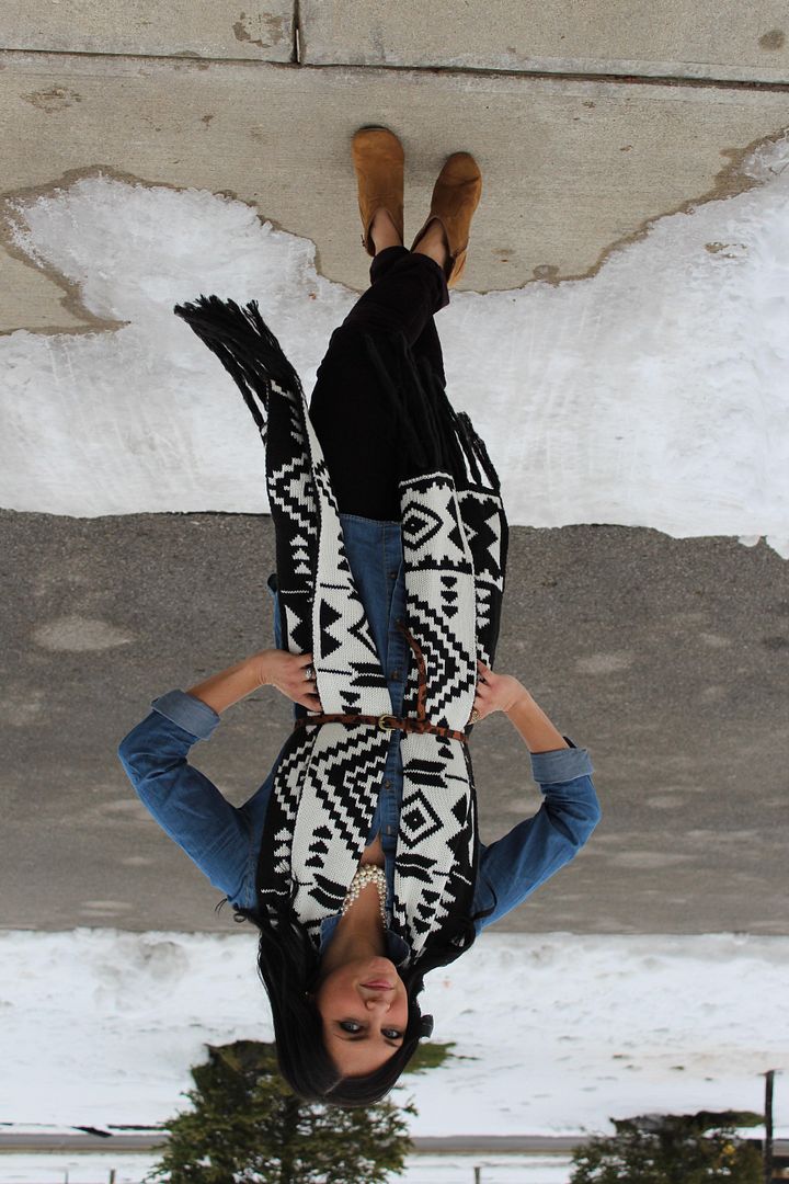 fair isle scarf, chambray, leopard skinny belt