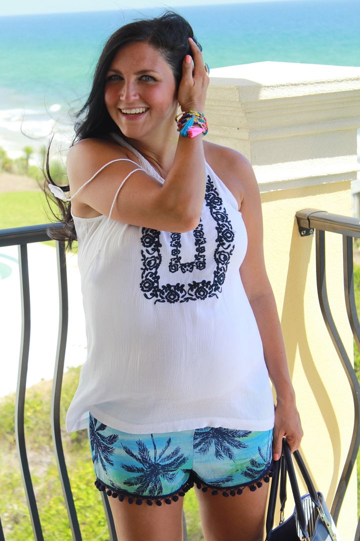 Pom Pom Shorts, Embroidered Top, Maternity Style