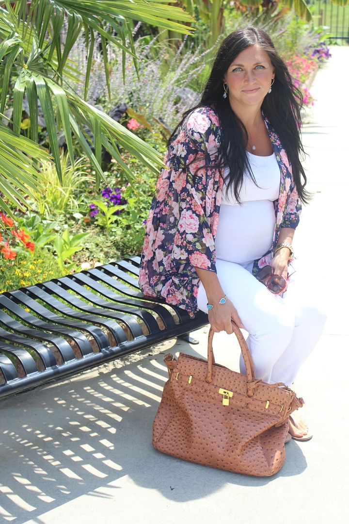 Floral Kimono, Pink Blush Maternity, White J Crew Jeans