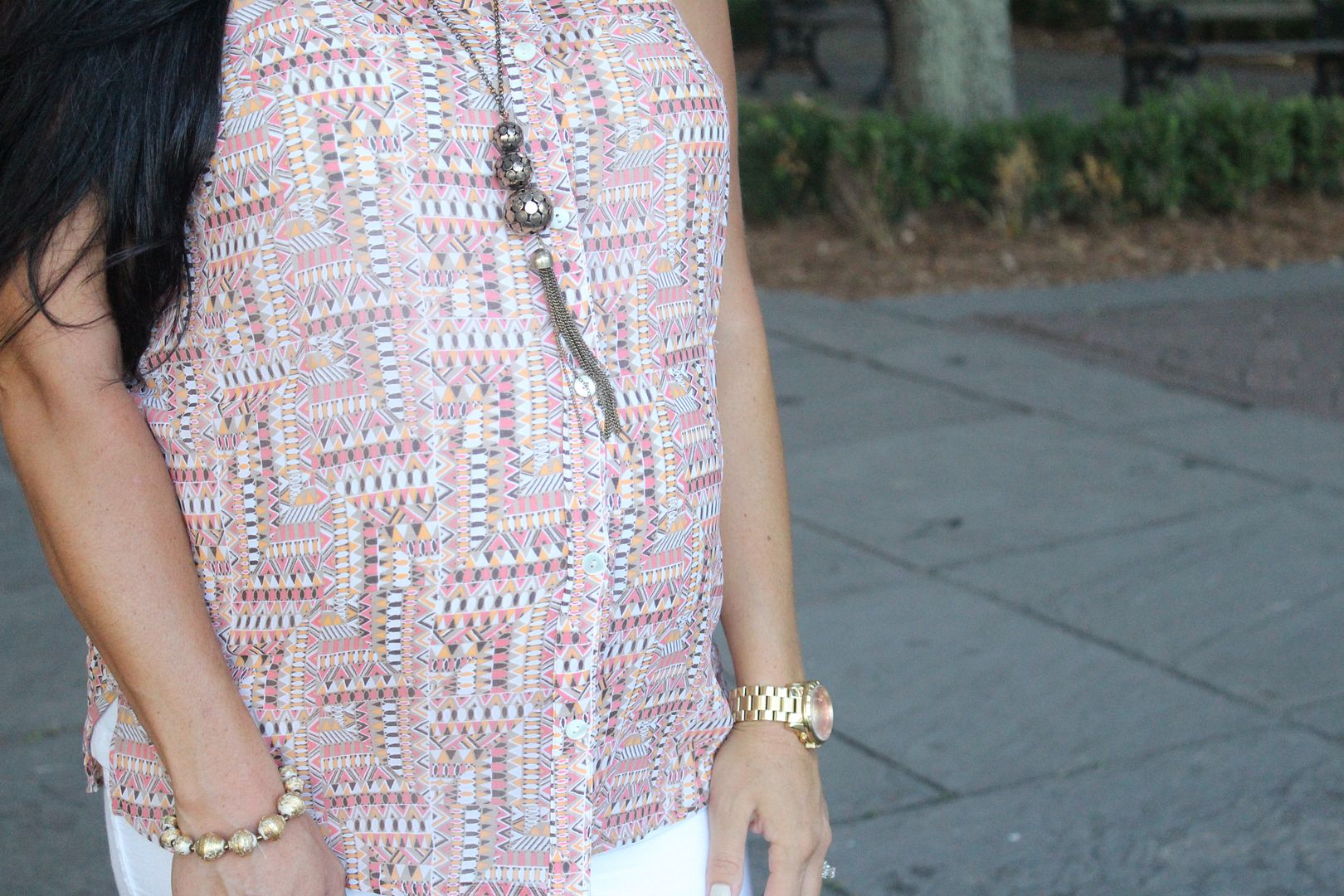Aztec button down top