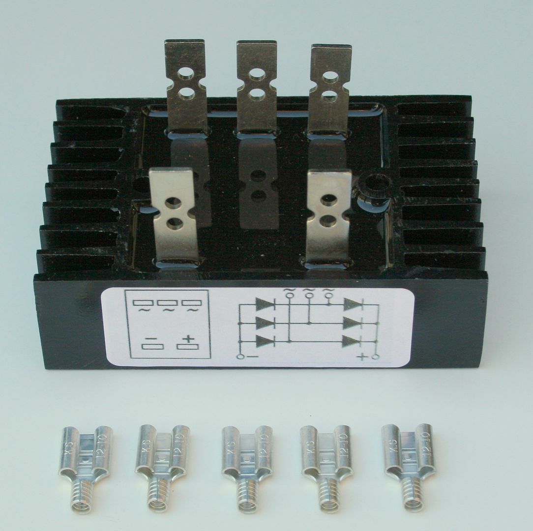 Connection terminals are labeled on the 3 phase bridge rectifier but