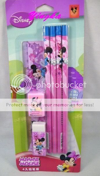 DISNEY Minnie Mouse Pencils + Eraser + Sharpener + ruler Set