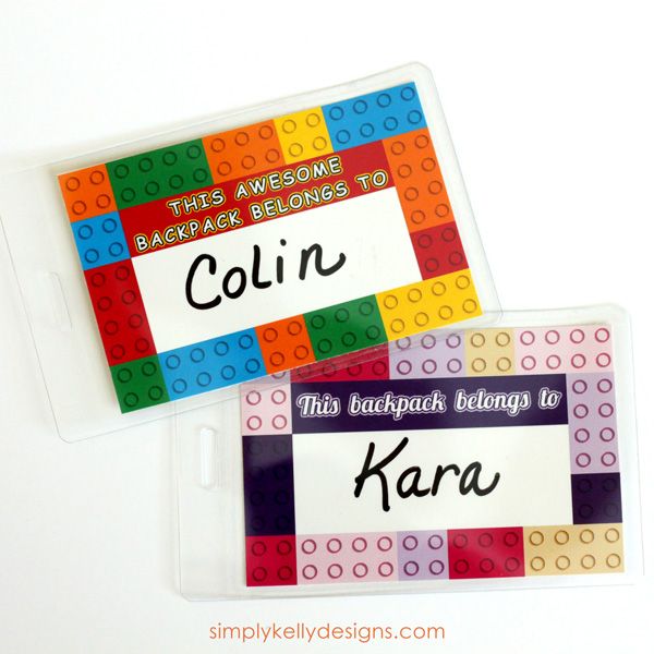 Back to school crafts: Free printable LEGO backpack tags + tutorial from Simply Kelly