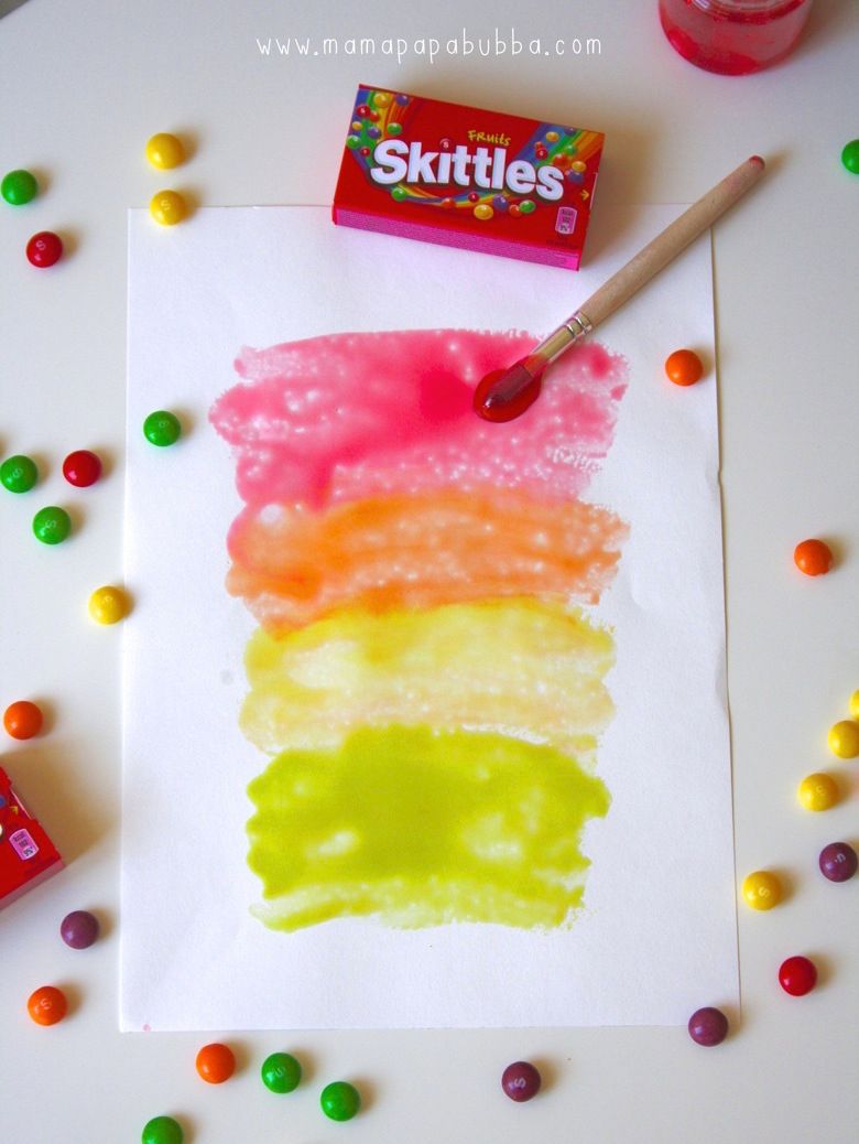 What to do with leftover Halloween Candy: Cool DIY Glossy Skittles Paint project from Mama Papa Bubba 