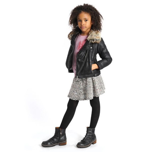 Hot girls fashion for fall: Moto boots and jacket with a feminine pleated mini skirt and tights