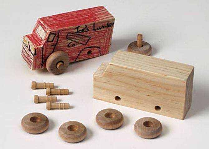 Cool art gifts for kids: The 4-vehicle Made By Me kit lets kids assemble, decorate, and play with their own sustainably made wooden toys