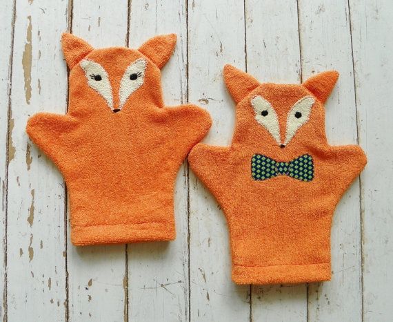 Woodland creature baby bath mitts on Etsy: Foxes