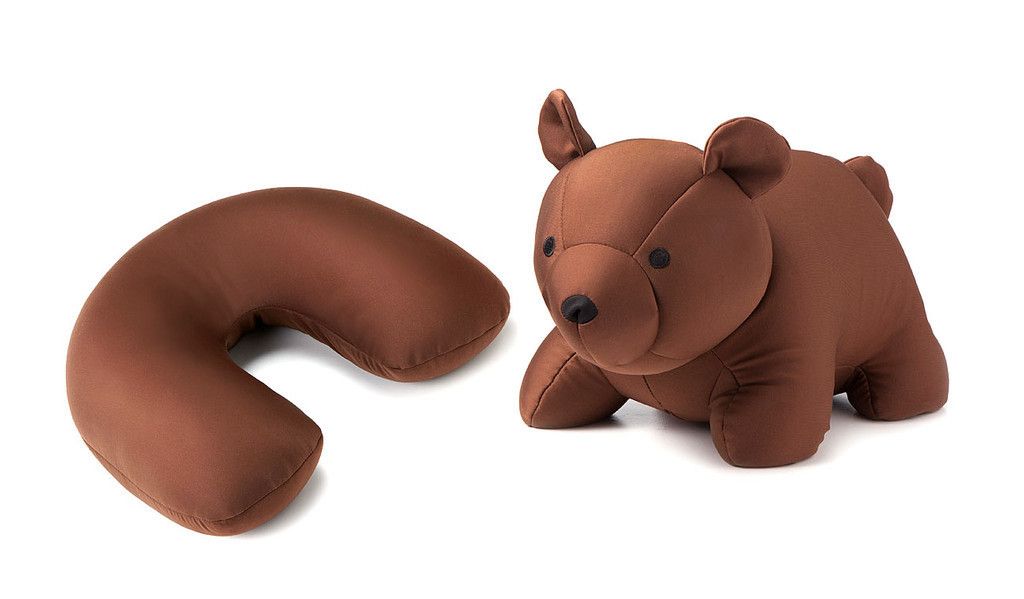 Bear convertible travel pillow for kids: Just unzip and it folds into itself!