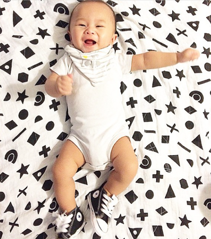 Black and white organic muslin baby blankets in tons of cute patterns at Modern Burlap