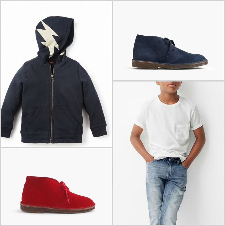 Cool outfit for boys. Pro tip: Spend a little more on solid sturdy shoes for those growing feet, and instead find deals on basics like jeans and tees.