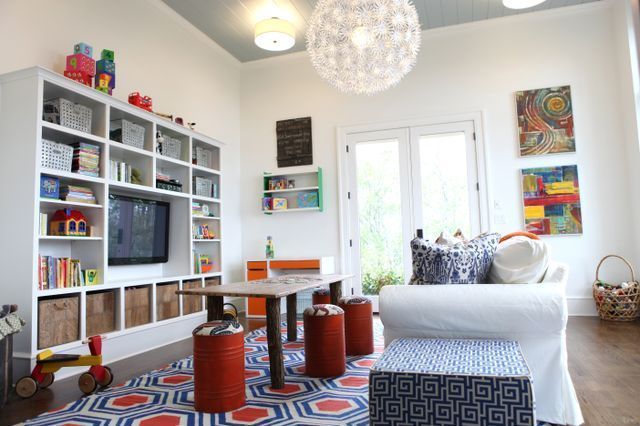 Cool Playroom ideas: If you have a TV, hide it so it's not the main focus of the room | Birds of a Feather