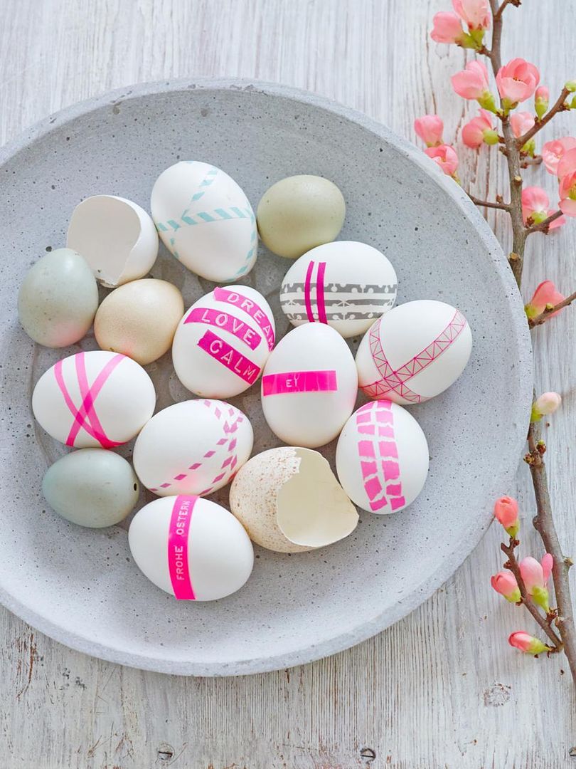 Cool Easter egg decorating ideas via Living at Home: Using various tapes