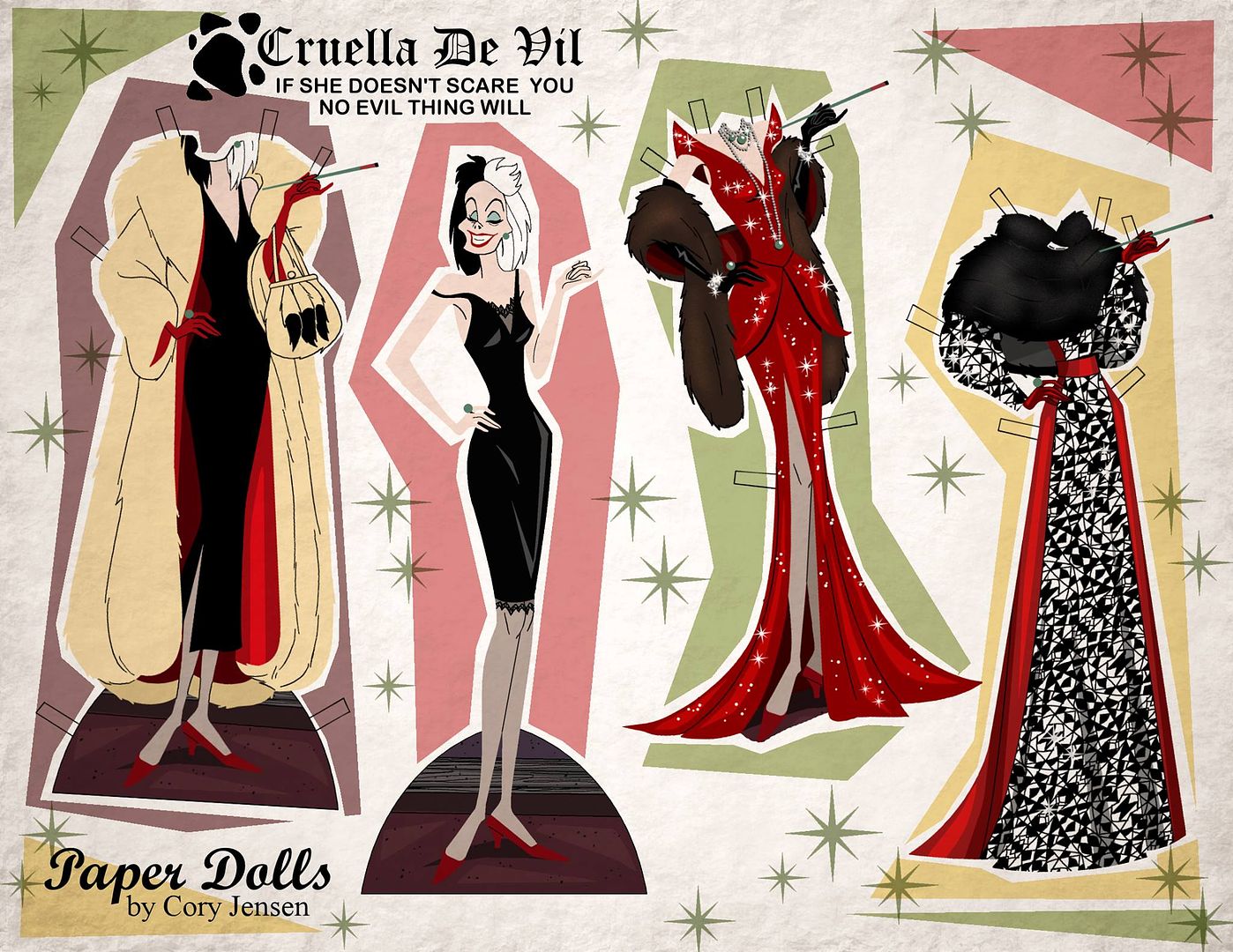 Cruella De Vil printable paper dolls by Cory Jensen