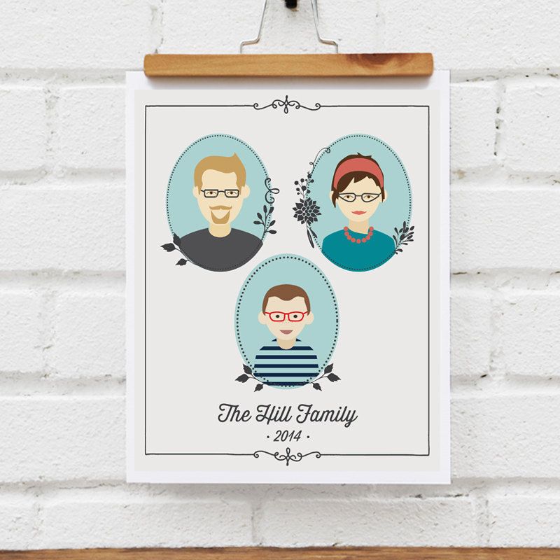 Custom illustrated modern family portraits by Near and Dear Designs