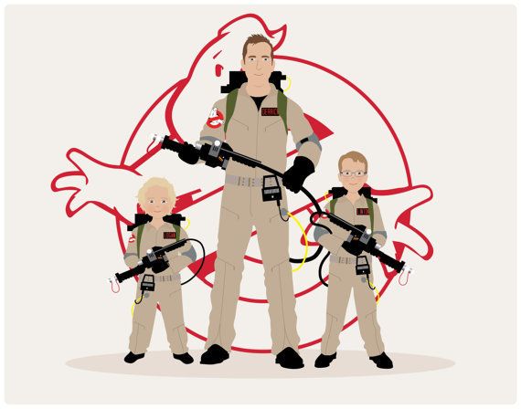 Custom movie family portrait illustrations by Henry James: Choose Ghostbusters or Star Wars