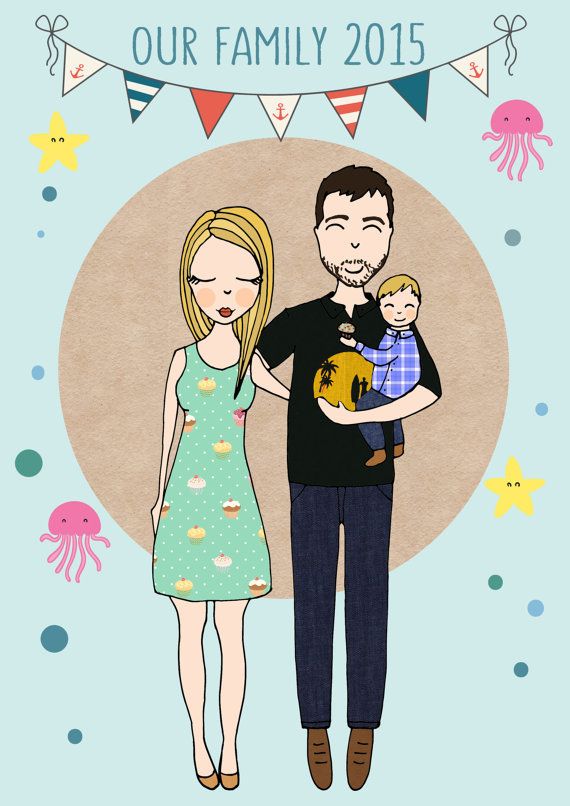 Custom illustrated family portraits that are so affordable! | The Fluffiness Market on Etsy