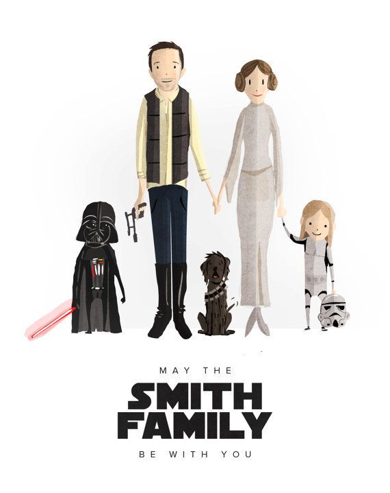 Custom illustrated Star Wars family portrait by Modern Brush