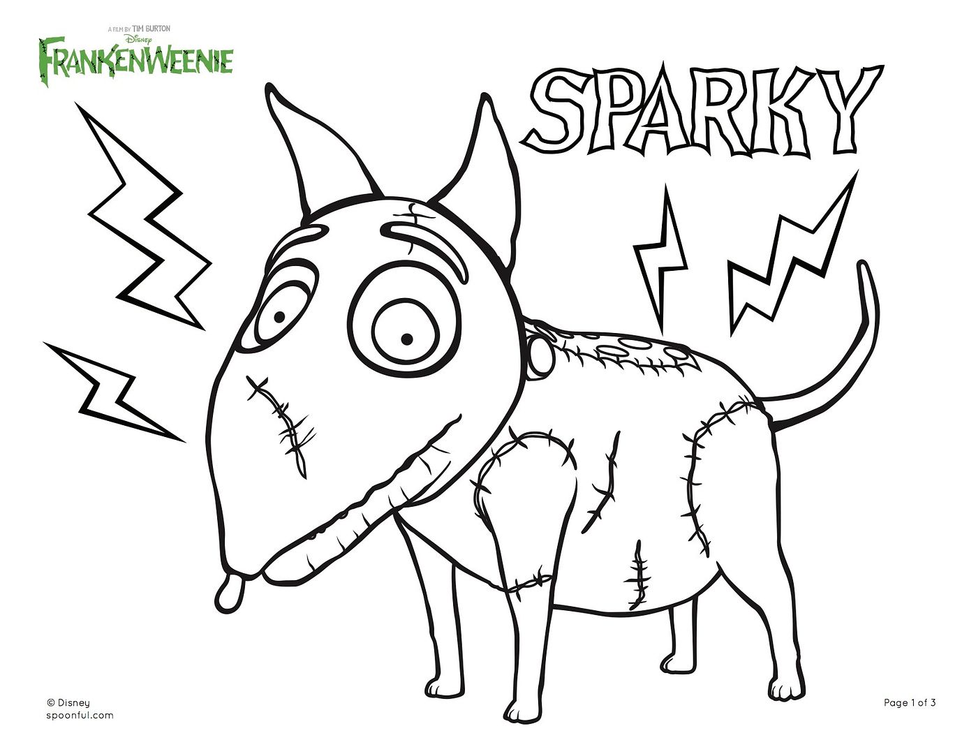 Free printable Frankenweenie coloring page for Halloween