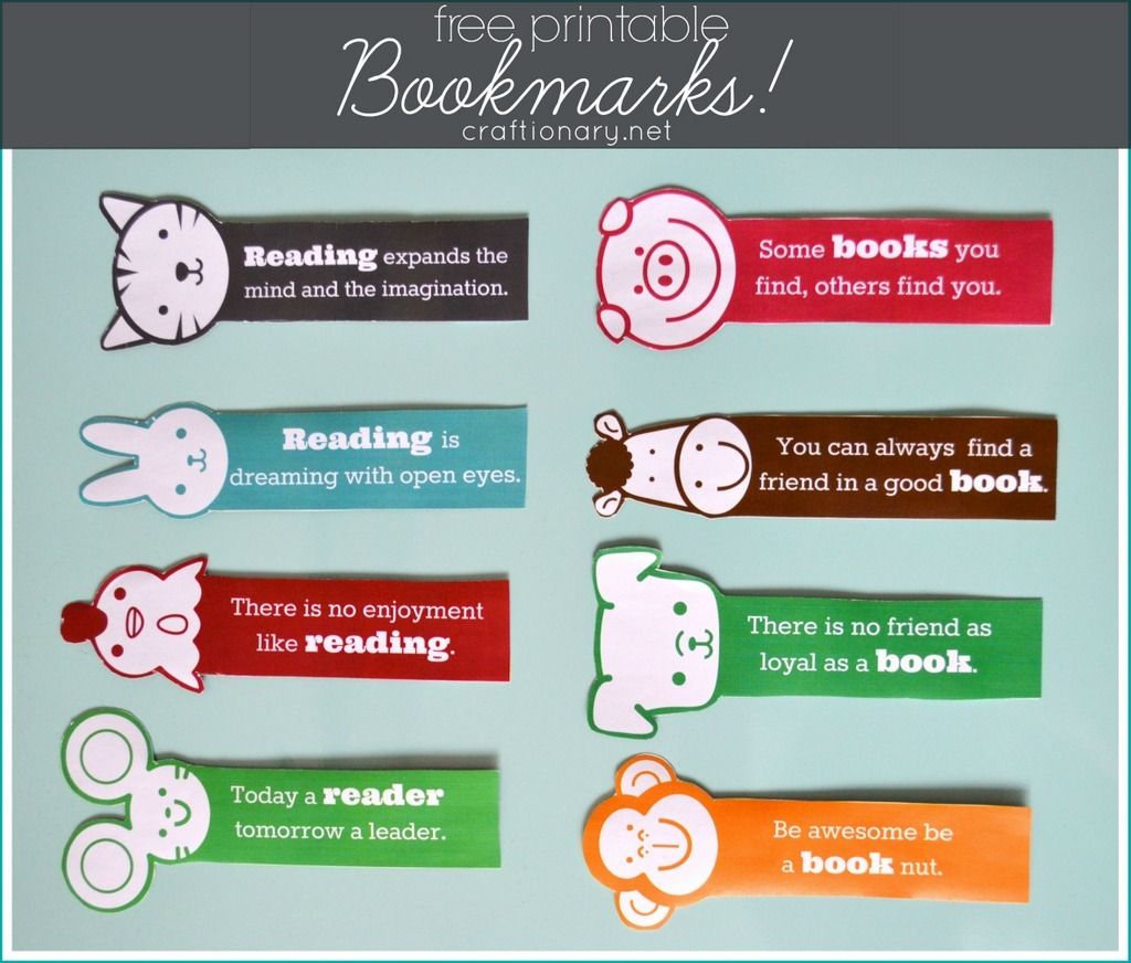 Free printable bookmarks for kids from Craftionary