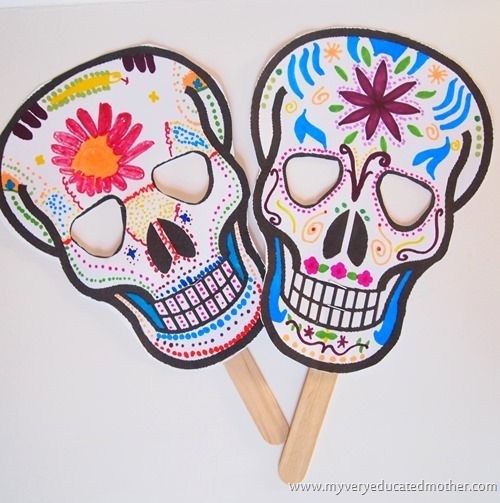 Free printable Day of the Dead skeleton masks for Halloween