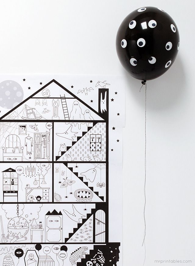 Free printable Halloween haunted house giant coloring page