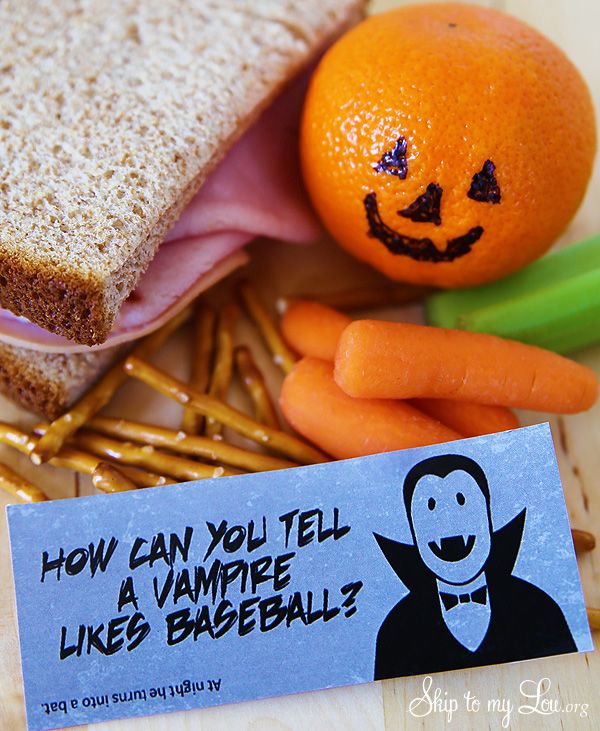 Free printable Halloween lunchbox note jokes. So cute! From Skip to my Lou