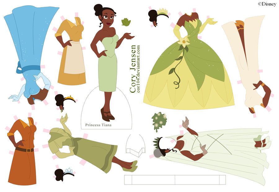 Free printable Tiana paper dolls from Princess and the Frog| By Cory Jensen