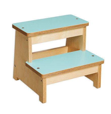 Handmade step stool for kids in white or aqua | Ella Meno Pea Designs