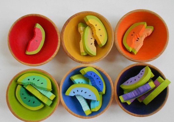 Handmade wooden fruits sorting game | Laughing Crickets on Etsy