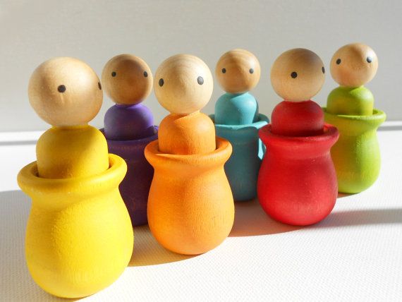 Handmade wooden rainbow peg doll sorting games for kids | Laughing Crickets