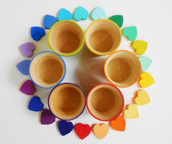 Handmade wooden hearts sorting games by Laughing Crickets