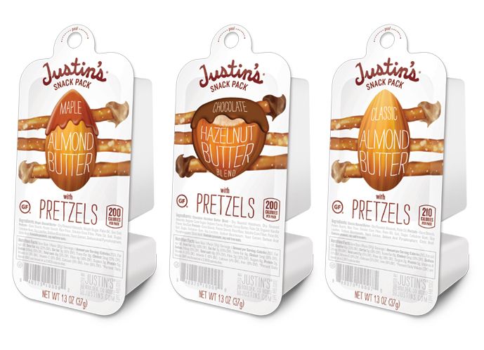 Justin's Snack Packs: All natural nut butters + gluten-free pretzels. 