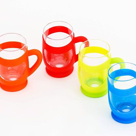 Kupp kid safe drinking glasses. The colors let each child pick her own and use it all day. 