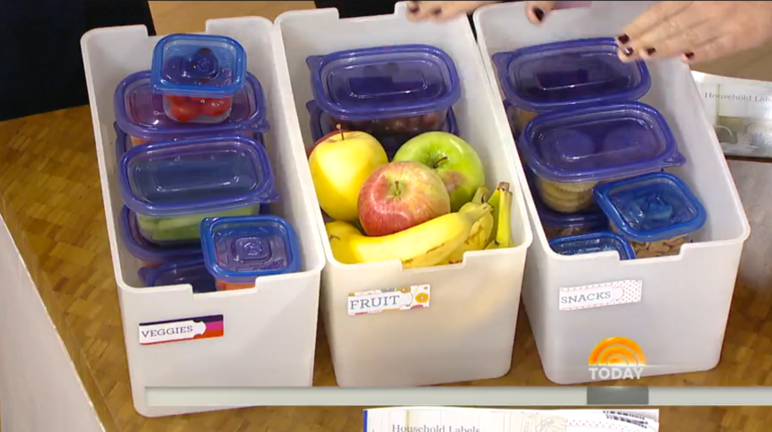 Lunch packing time-saver: Bins in the fridge marked veggies, fruit, snacks, let kids pick their own each day | CoolMomPicks.com + TODAY Show Parenting Team