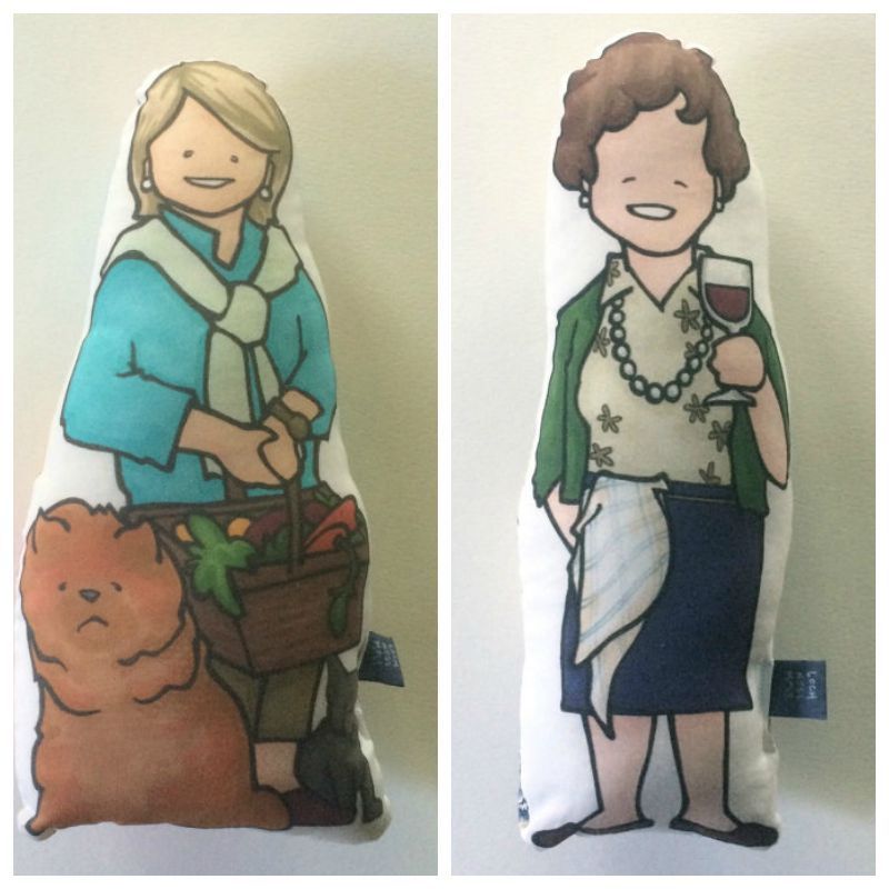 Pop culture icon handmade pillows on Etsy featuring Martha Stewart and Julia Child
