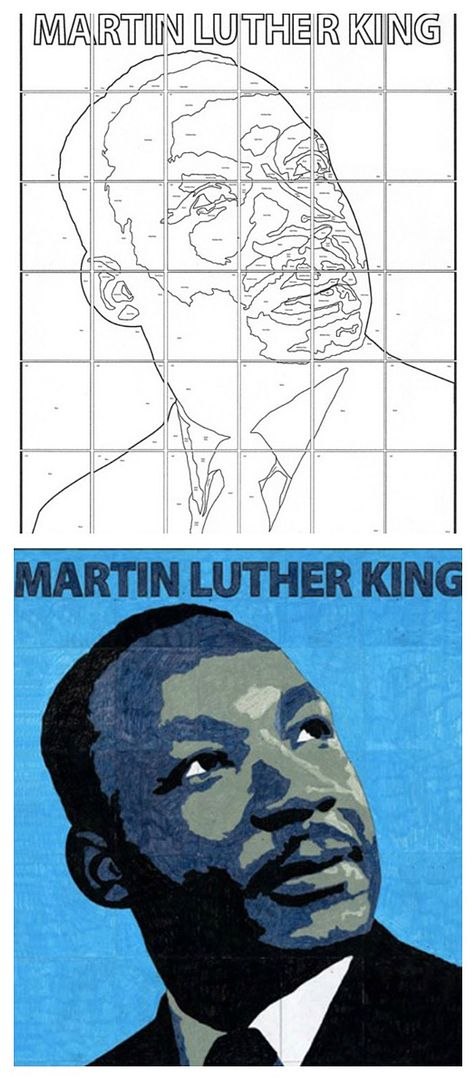 Wonderful printable to help kids make a giant, collaborative coloring mural of Dr. Martin Luther King.