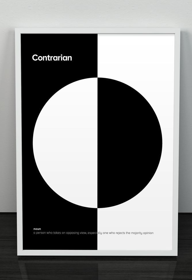 Mick Watson minimalist dictionary posters to teach his daughter words like contrarian