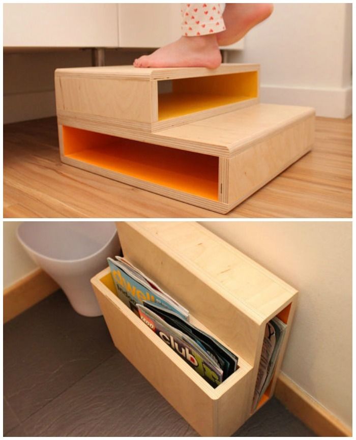 Convertible modern step stool: Turns into a magazine rack when kids have outgrown it 