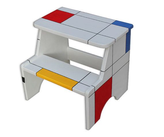 Hand painted Mondrian step stool for kids 