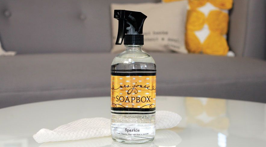 Mrs Jones Soapbox natural Sparkle cleaning product: a fresh citrus-based spray that cleans glass, granite, counters beautifully