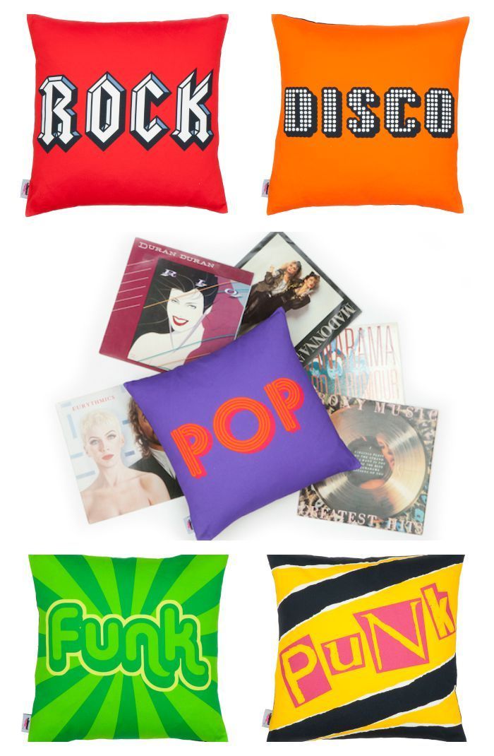 Musical genre pillows by Quirk & Rescue 