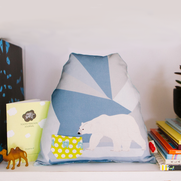 Handmade polar bear tooth fairy pillow, cool for boys and girls