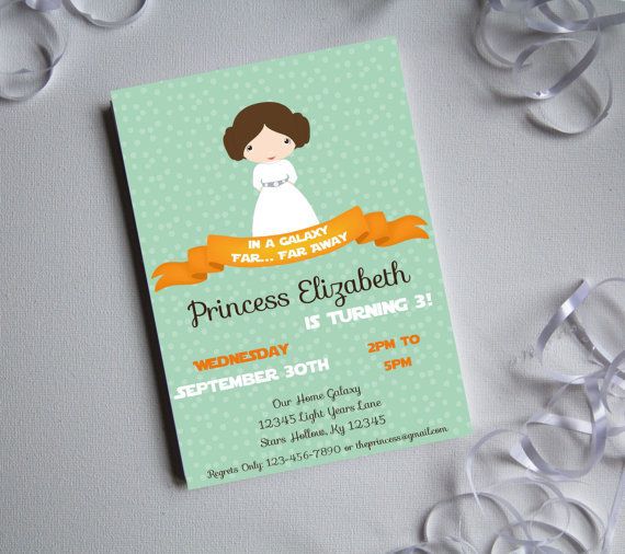 Princess Leia printable digital invitations on Etsy for Star Wars themed parties