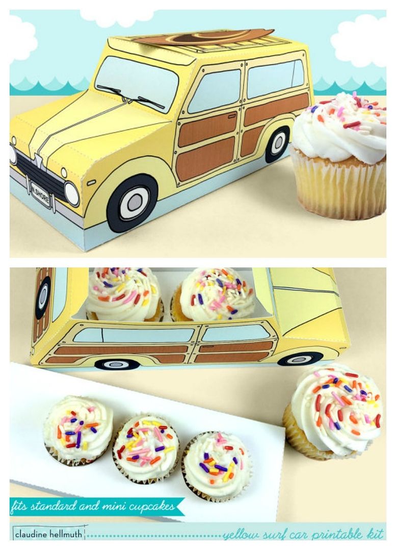 Printable retro woody treat box or goodie bag by Claudine Hellmuth