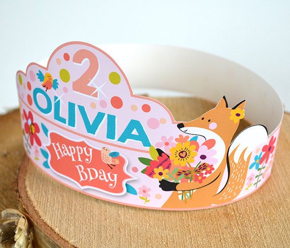 Free printable personalized birthday crowns from Crazy Fox Paper on Etsy